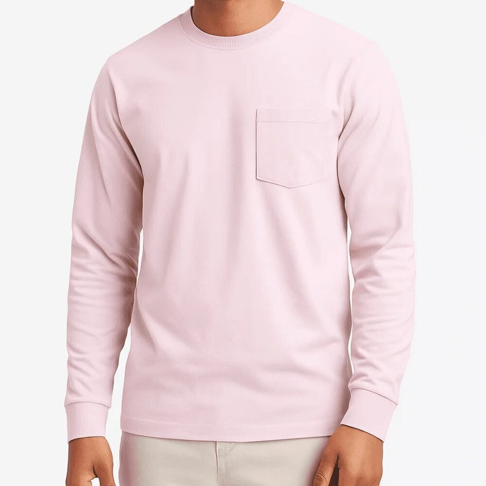 Goodfellow & Co Men's Long Sleeve Pocket Tee Shirt LARGE Light Pink New